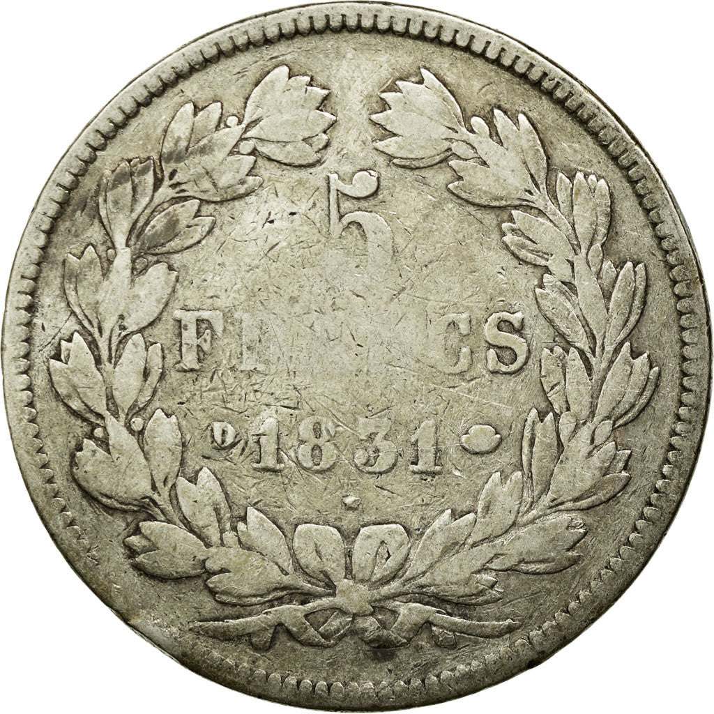 Coin, France, Louis-Philippe, 5 Francs, 1831, Lyon, VG(8-10), Silver