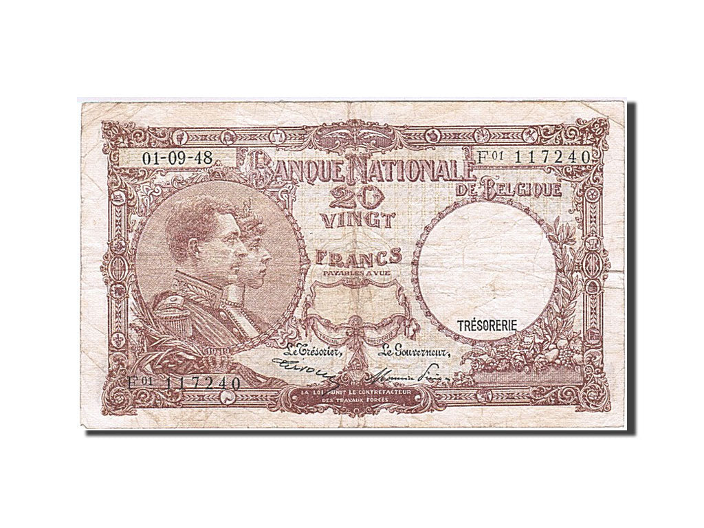 Billet, Belgique, 20 Francs, 1948, 1948-09-01, KM:116, TB