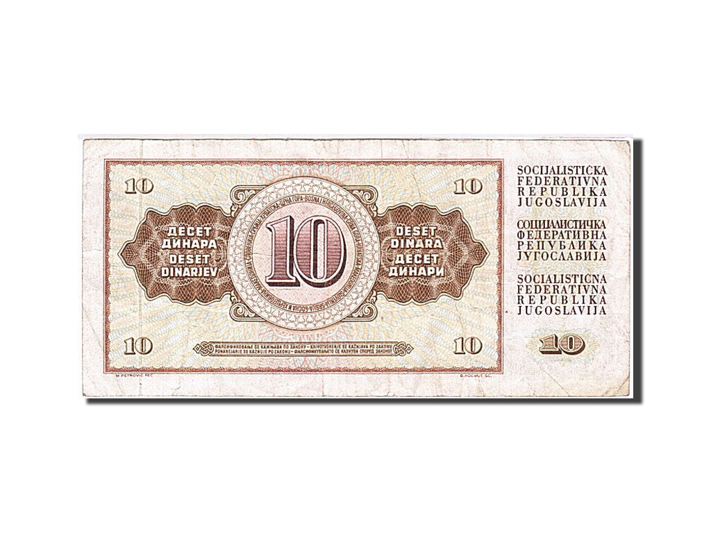 Banconote, Iugoslavia, 10 Dinara, 1968-1970, KM:82b, 1968-05-01, MB+
