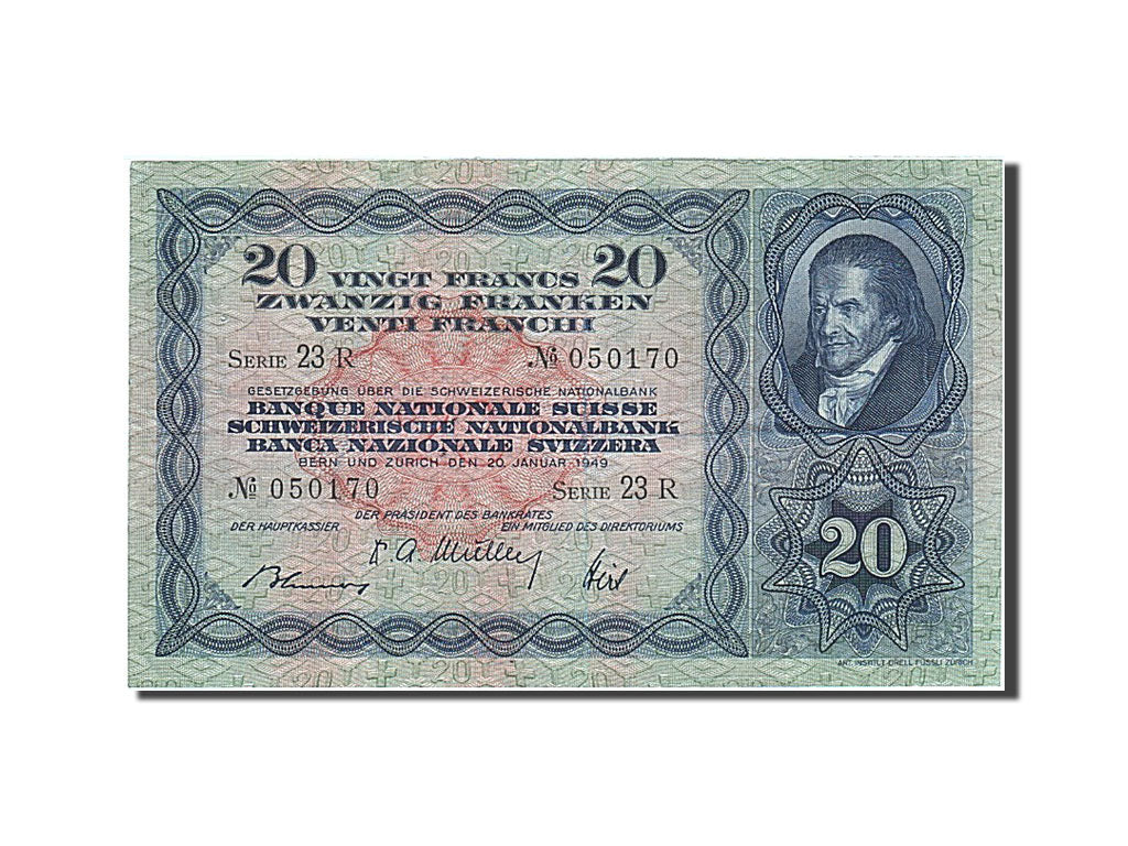 Billete, 20 Franken, 1949, Suiza, KM:39q, 1949-01-20, MBC+