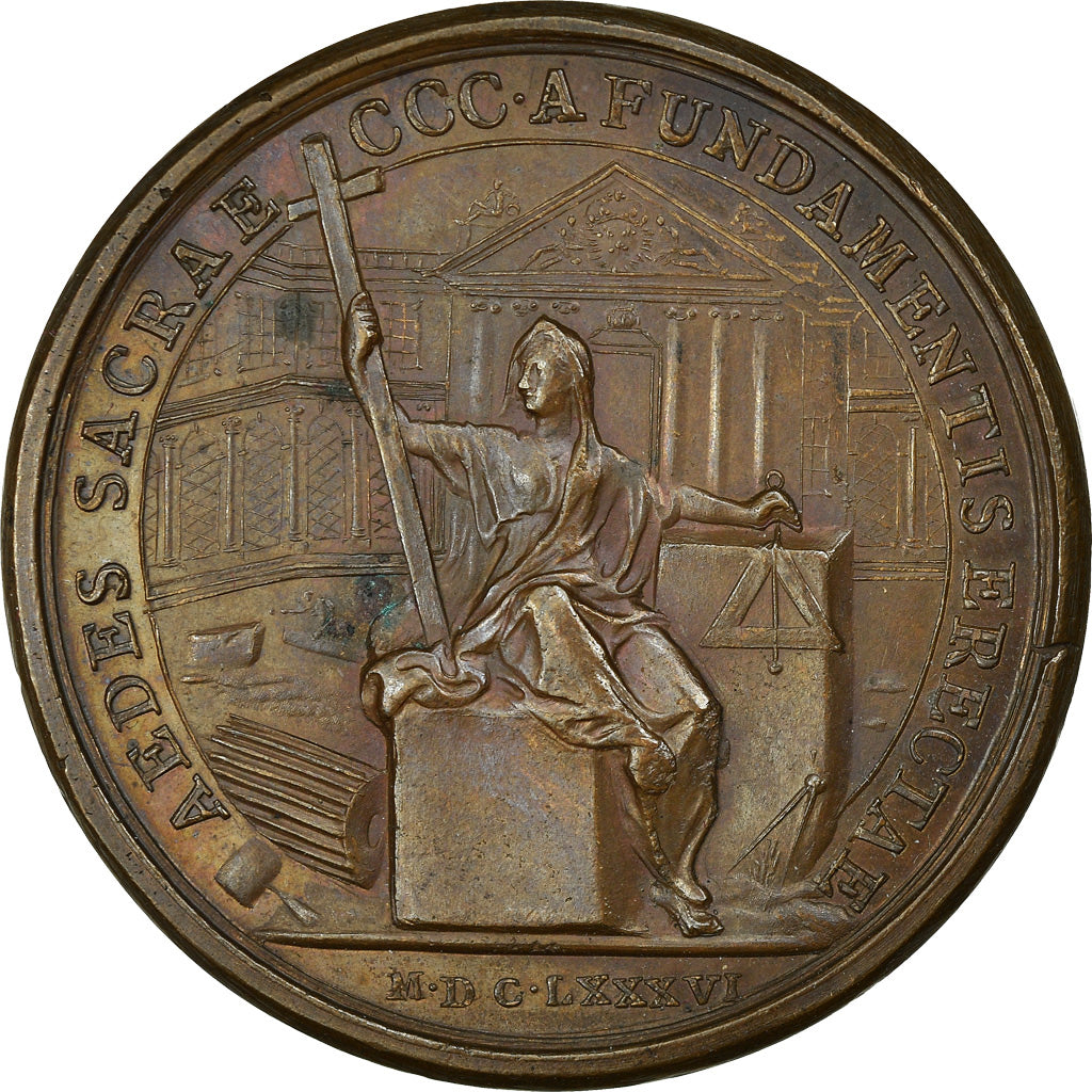 France, Medal, Louis XIV, 300 Churches, 1686, Copper, Mauger, AU(55-58), Divo213