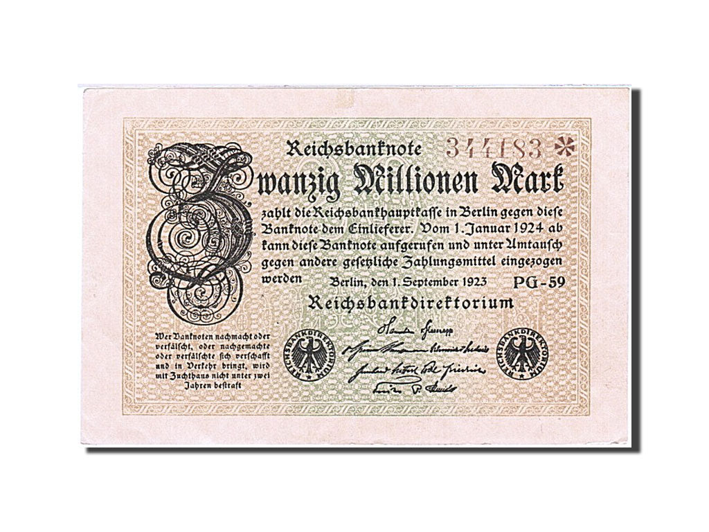 Banknote, Germany, 20 Millionen Mark, 1923, 1923-09-01, KM:108e, AU(55-58)