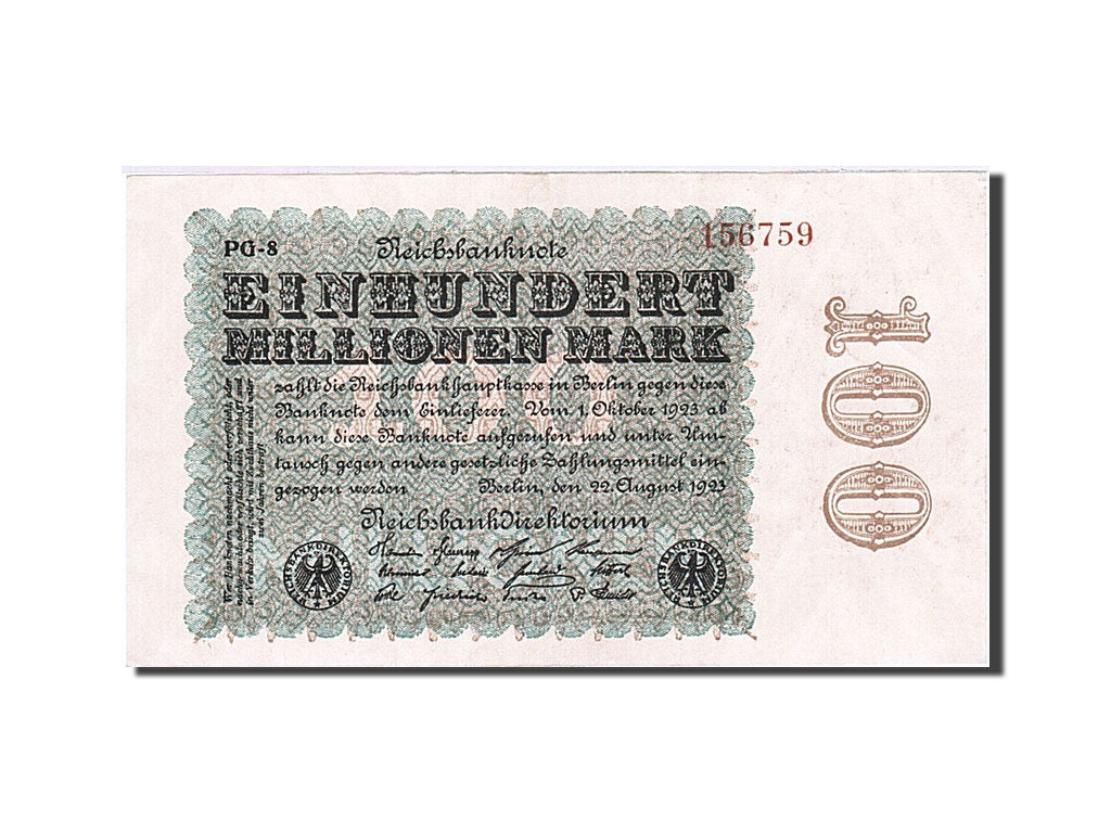 Biljet, Duitsland, 100 Millionen Mark, 1923, 1923-08-22, KM:107g, SUP+