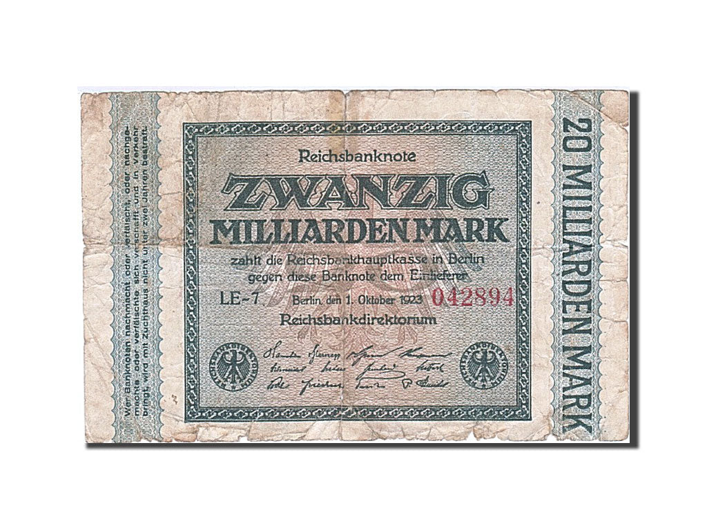 Banknote, Germany, 20 Milliarden Mark, 1923, 1923-10-01, KM:118a, VG(8-10)