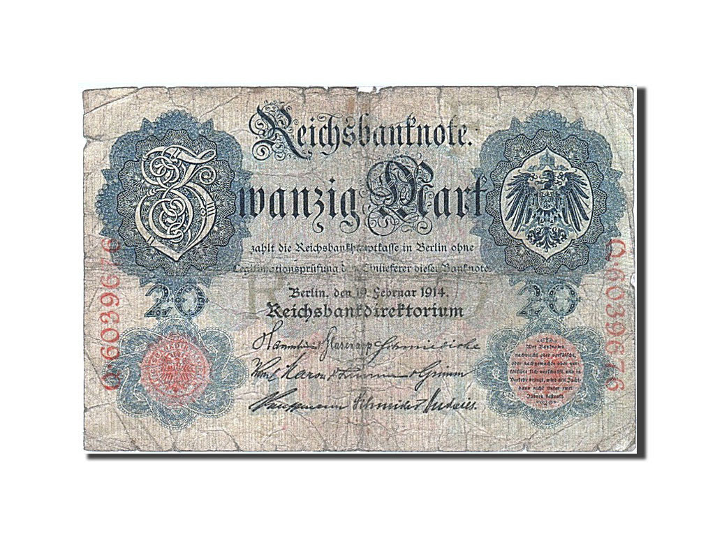 Banknote, Germany, 20 Mark, 1914, 1914-02-19, KM:46b, VG(8-10)