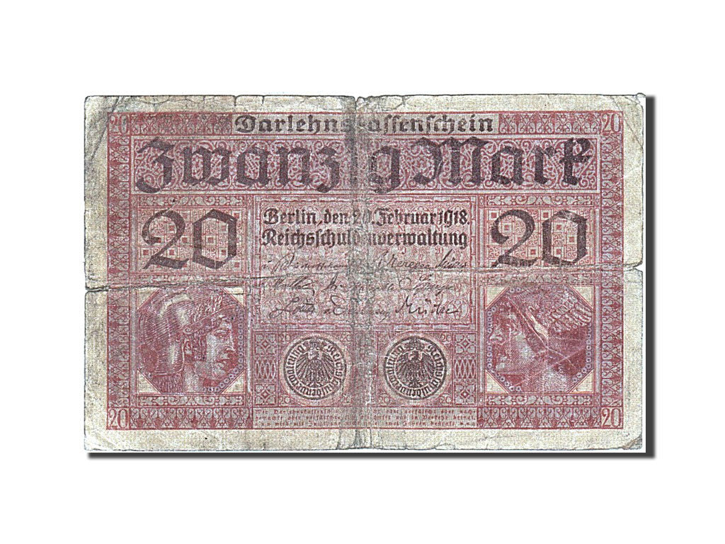 Banknote, Germany, 20 Mark, 1917-1918, 1918-02-20, KM:57, F(12-15)