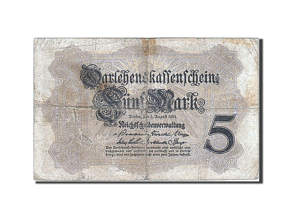 Biljet, Duitsland, 5 Mark, 1914, 1914-08-05, KM:47b, TB