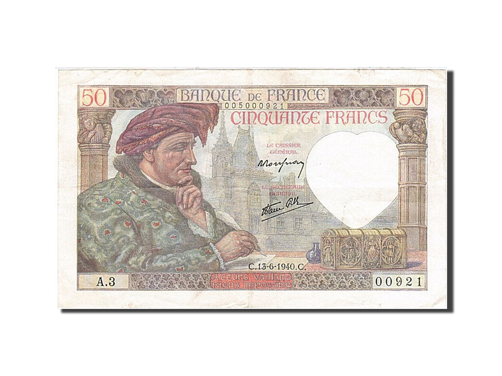 Billete, Francia, 50 Francs, 1941, 1940-06-13, MBC, Fayette:19.1, KM:93