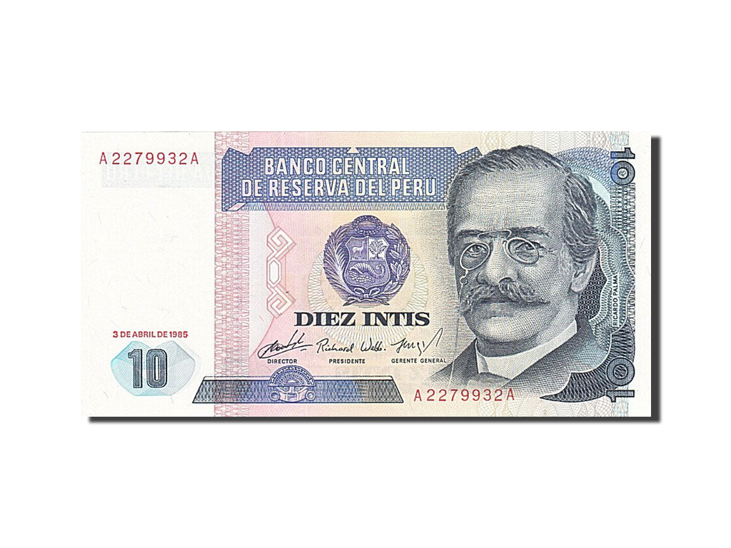 Banknote, Peru, 10 Intis, 1985-1991, 1985-04-03, KM:128, UNC(65-70)