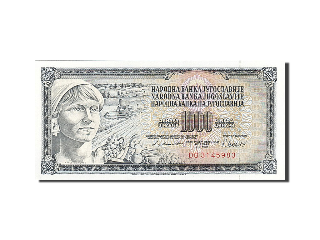 Billete, 1000 Dinara, 1978, Yugoslavia, KM:92d, 1981-11-04, SC