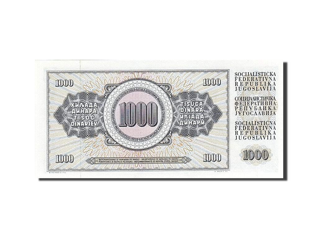 Billete, 1000 Dinara, 1978, Yugoslavia, KM:92d, 1981-11-04, SC