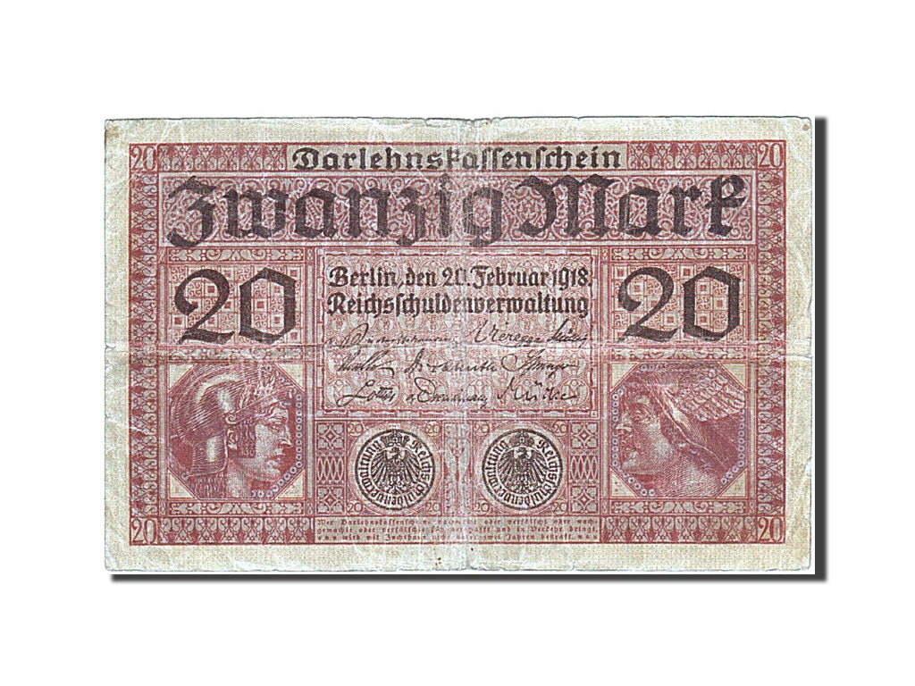 Banknote, Germany, 20 Mark, 1917-1918, 1918-02-20, KM:57, F(12-15)