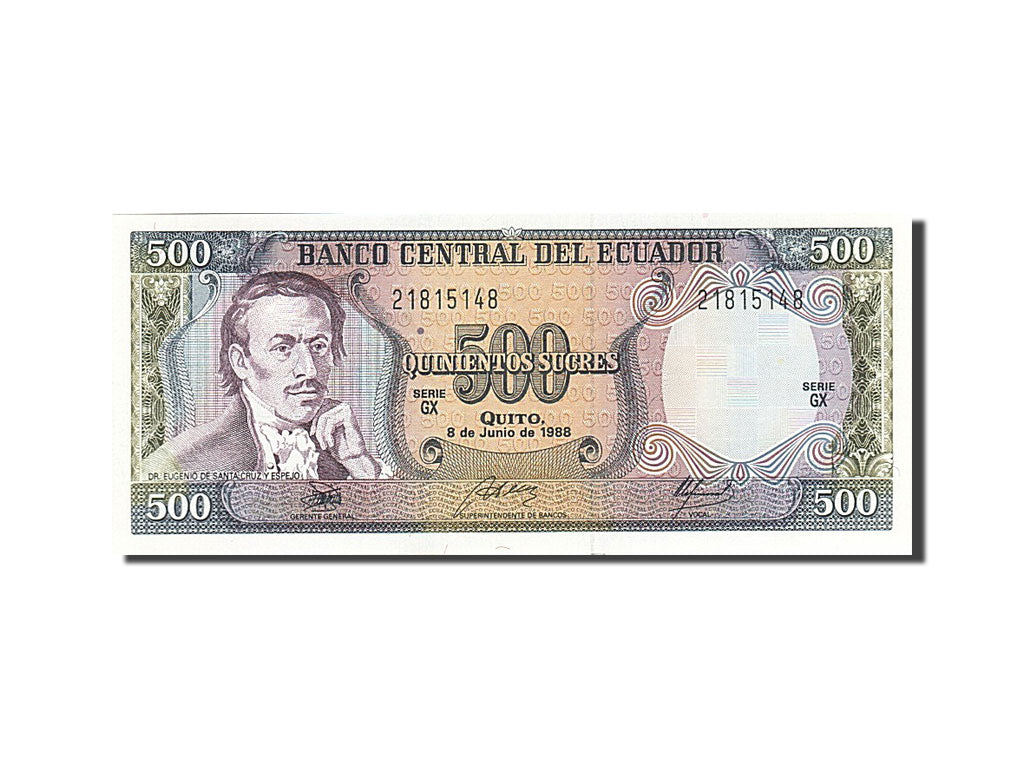 Billete, 500 Sucres, 1984-1988, Ecuador, KM:124Aa, 1988-06-08, UNC
