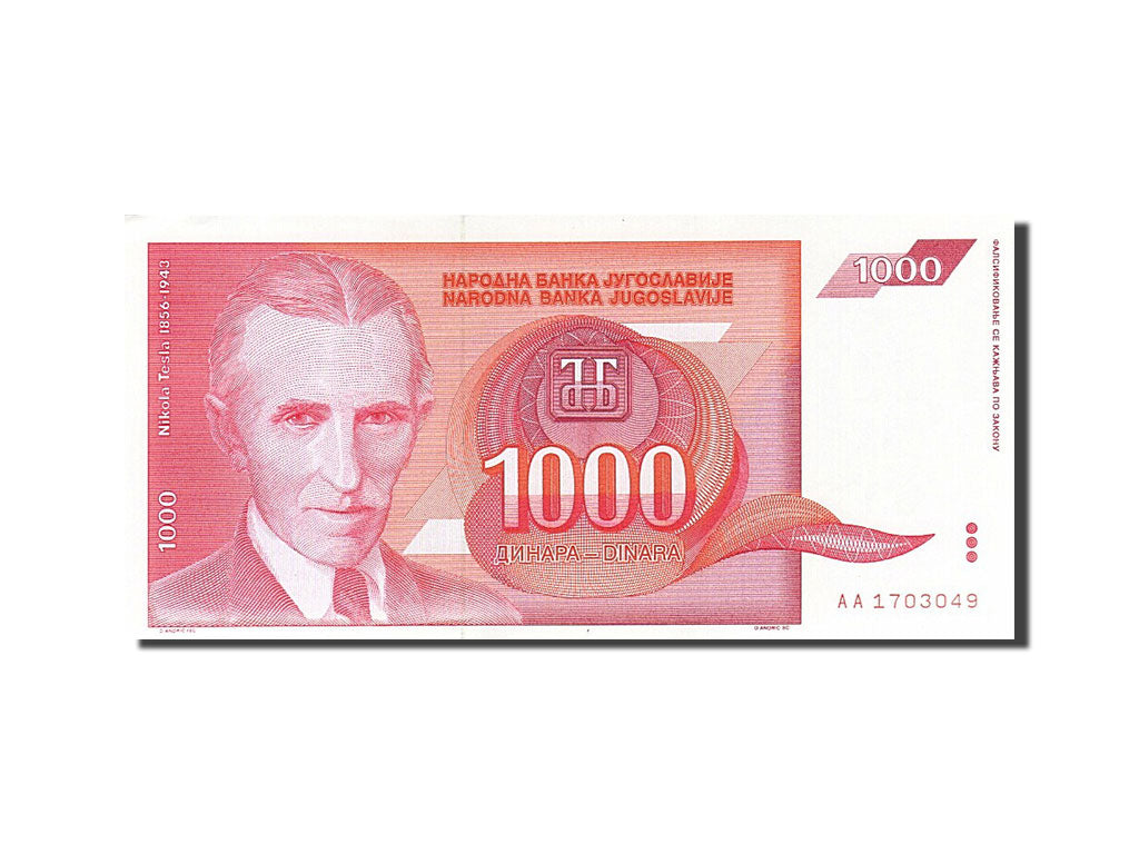 Billete, 1000 Dinara, 1992, Yugoslavia, KM:114, 1992, SC