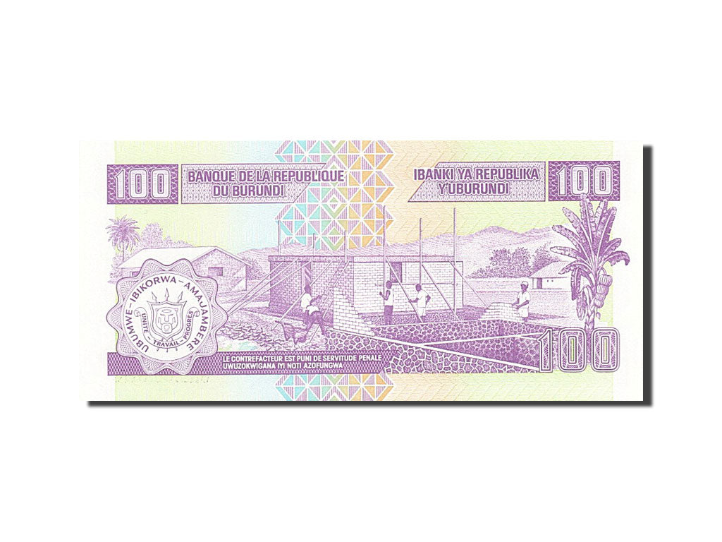 Banknot, Burundi, 100 Francs, 1993-1997, 2001-08-01, KM:37c, UNC(65-70)