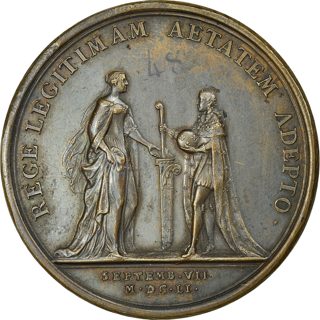 França, medalha, Luís XIV, La majorité du Roi, 1651, Cobre, Mauger