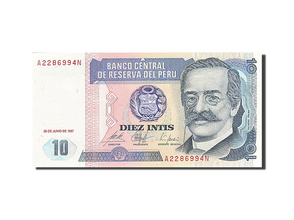 Geldschein, Peru, 10 Intis, 1985-1991, 1987-06-26, KM:129, UNZ-