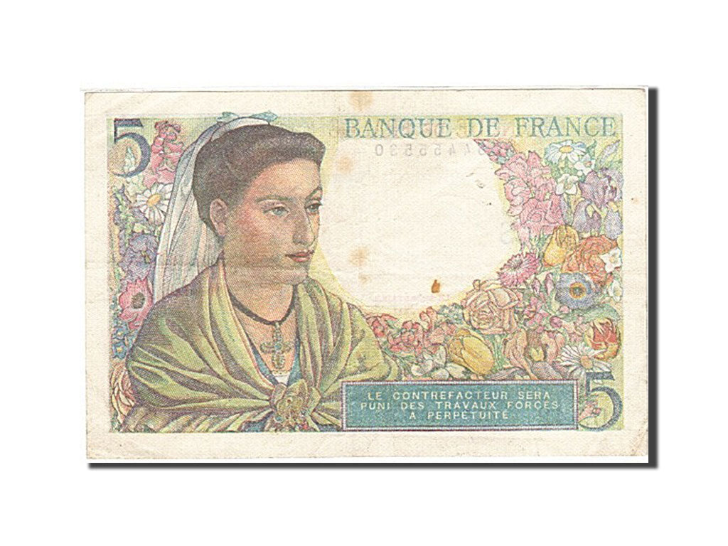 Geldschein, Frankreich, 5 Francs, 1943, 1945-04-05, SS, Fayette:5.6, KM:98a