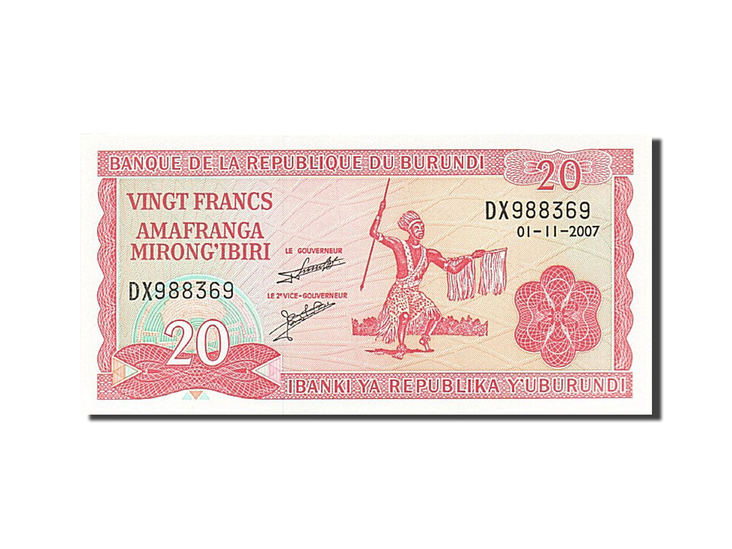 Biljet, Burundi, 20 Francs, 1975-1978, 2007-11-01, KM:27d, NIEUW