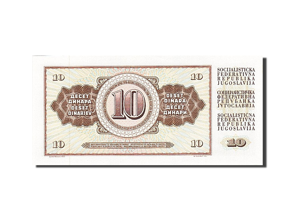 Banconote, Iugoslavia, 10 Dinara, 1968-1970, KM:82c, 1968-05-01, SPL