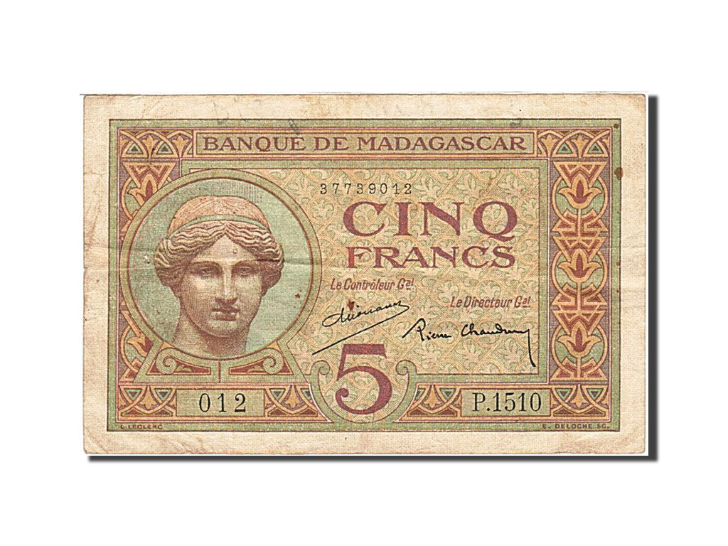Billet, Madagascar, 5 Francs, 1930, Undated, KM:35, TTB+