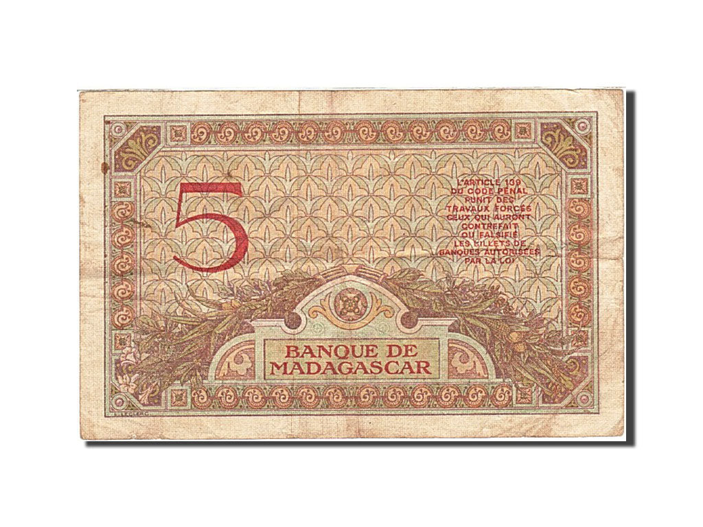 Billet, Madagascar, 5 Francs, 1930, Undated, KM:35, TTB+