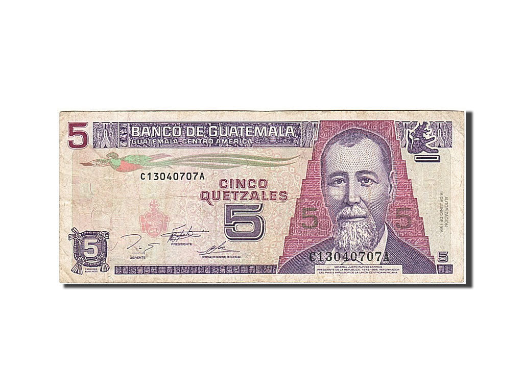 Banknot, Guatemala, 5 Quetzales, 1993-1995, 1995-06-16, KM:88b, VF(30-35)