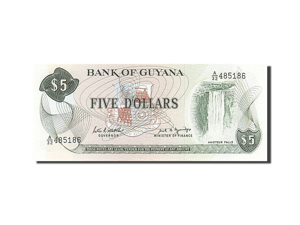 Biljet, Guyana, 5 Dollars, 1966, 1989, KM:22e, NIEUW
