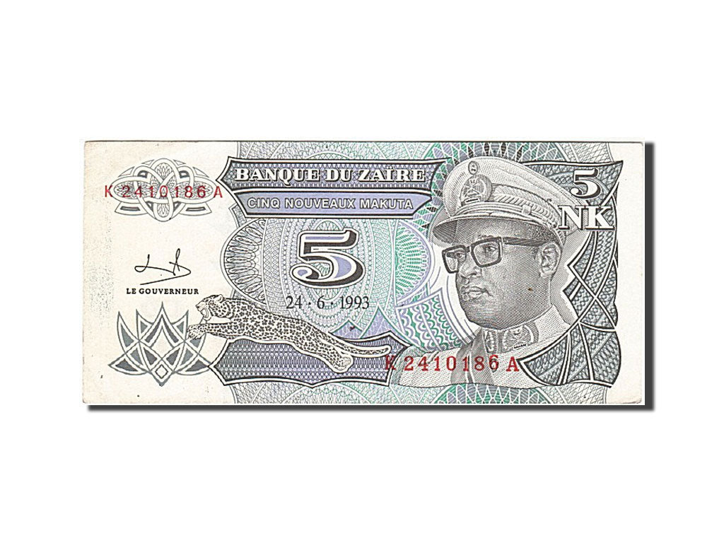 Banknot, Zaire, 5 Nouveaux Makuta, 1993, 1993-06-24, KM:48a, AU(55-58)