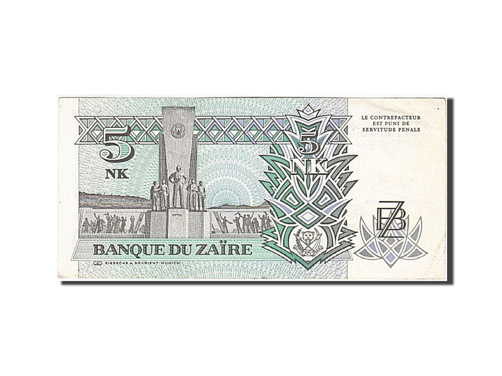 Banknot, Zaire, 5 Nouveaux Makuta, 1993, 1993-06-24, KM:48a, AU(55-58)