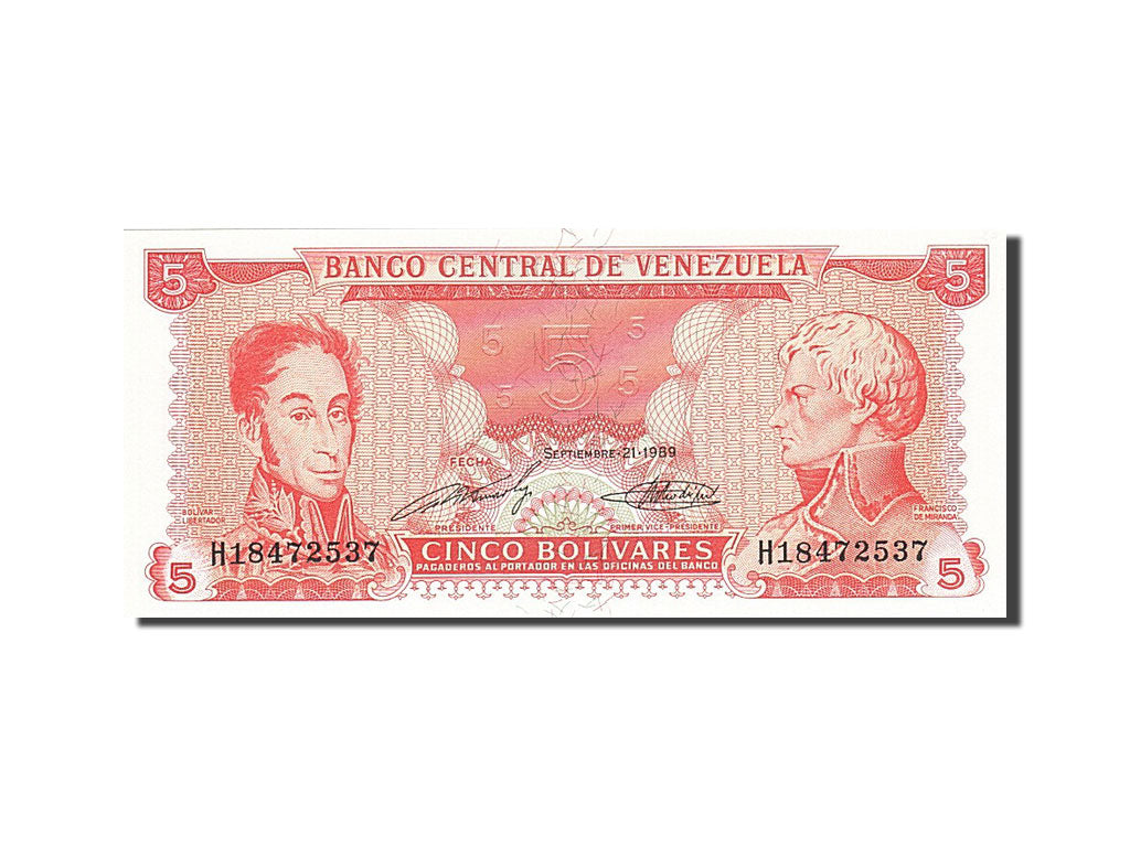 Banconote, Venezuela, 5 Bolivares, 1989, KM:70b, 1989-09-21, SPL
