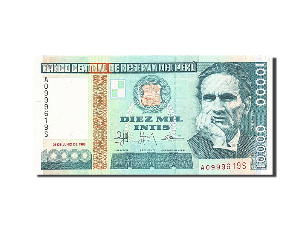 Biljet, Peru, 10,000 Intis, 1985-1991, 1988-06-28, KM:140, SPL