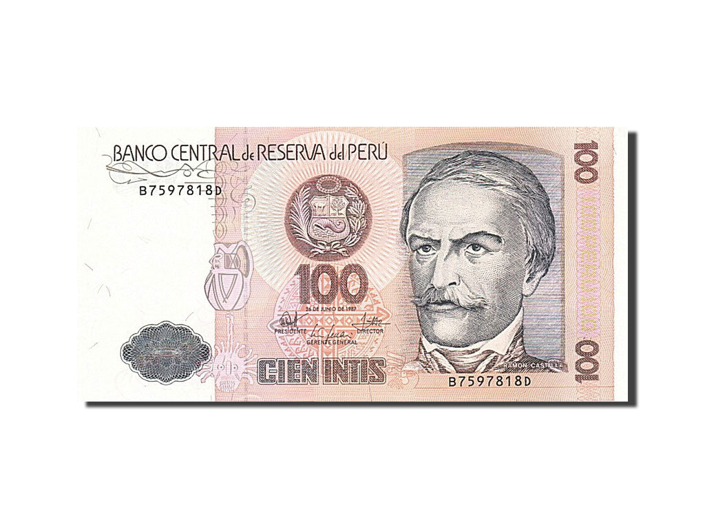 Billete, 100 Intis, 1985-1991, Perú, KM:133, 1987-06-26, SC
