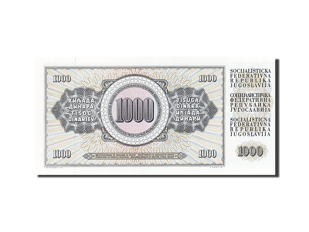 Banconote, Iugoslavia, 1000 Dinara, 1978, KM:92d, 1981-11-04, SPL