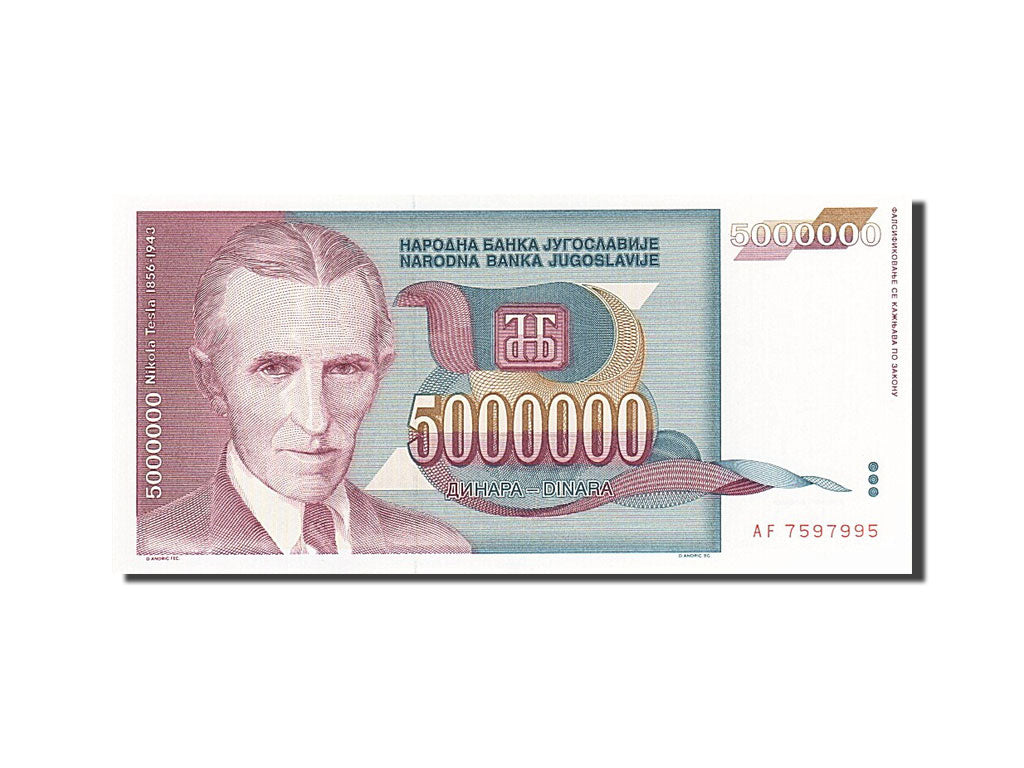 Banconote, Iugoslavia, 5,000,000 Dinara, 1993, KM:121, 1993, SPL