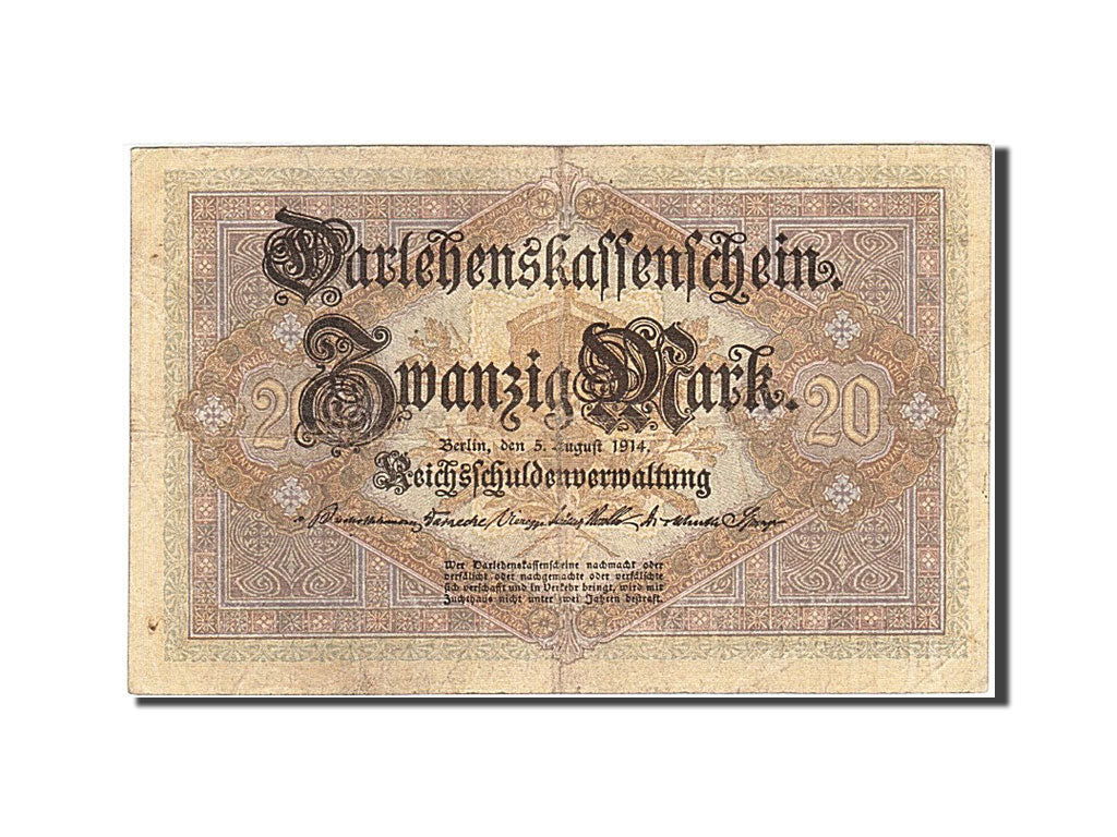 Banknote, Germany, 20 Mark, 1914, 1914-08-05, KM:48b, VF(20-25)
