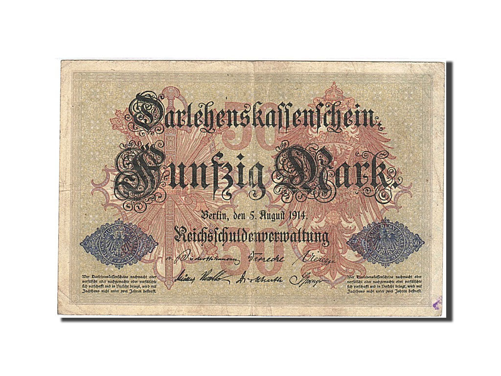 Geldschein, Deutschland, 50 Mark, 1914, 1914-08-05, KM:49b, S+