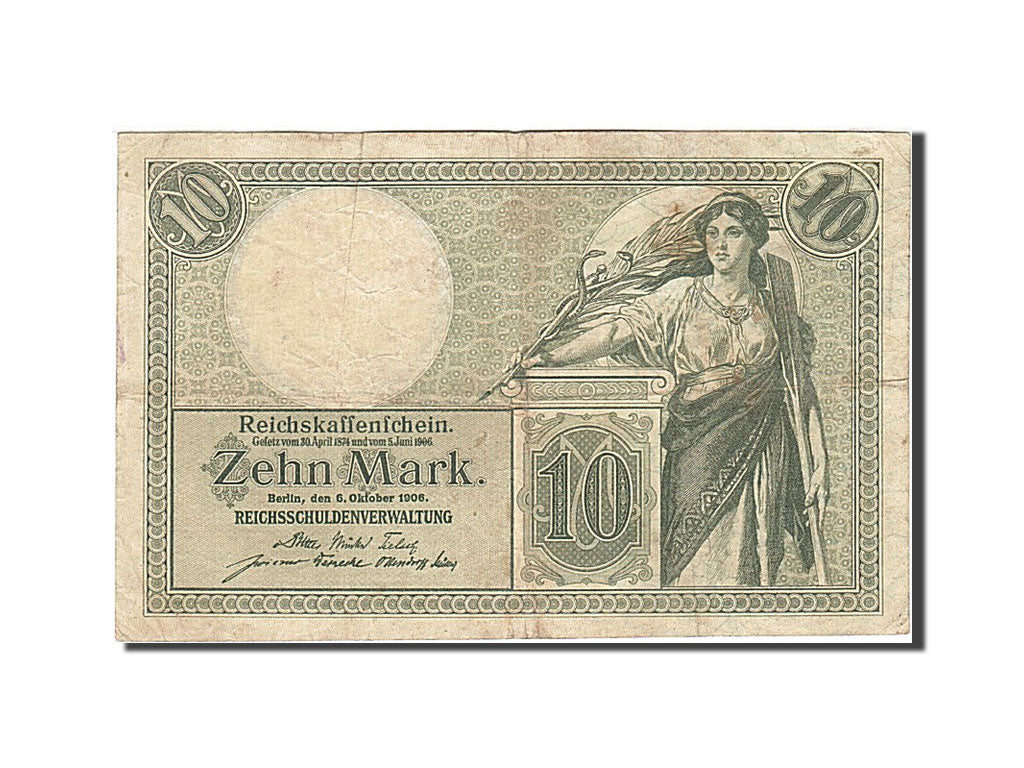 Banknote, Germany, 10 Mark, 1904-1906, 1906-10-06, KM:9b, VF(20-25)