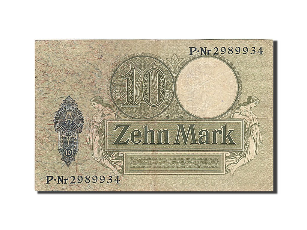 Banknote, Germany, 10 Mark, 1904-1906, 1906-10-06, KM:9b, VF(20-25)