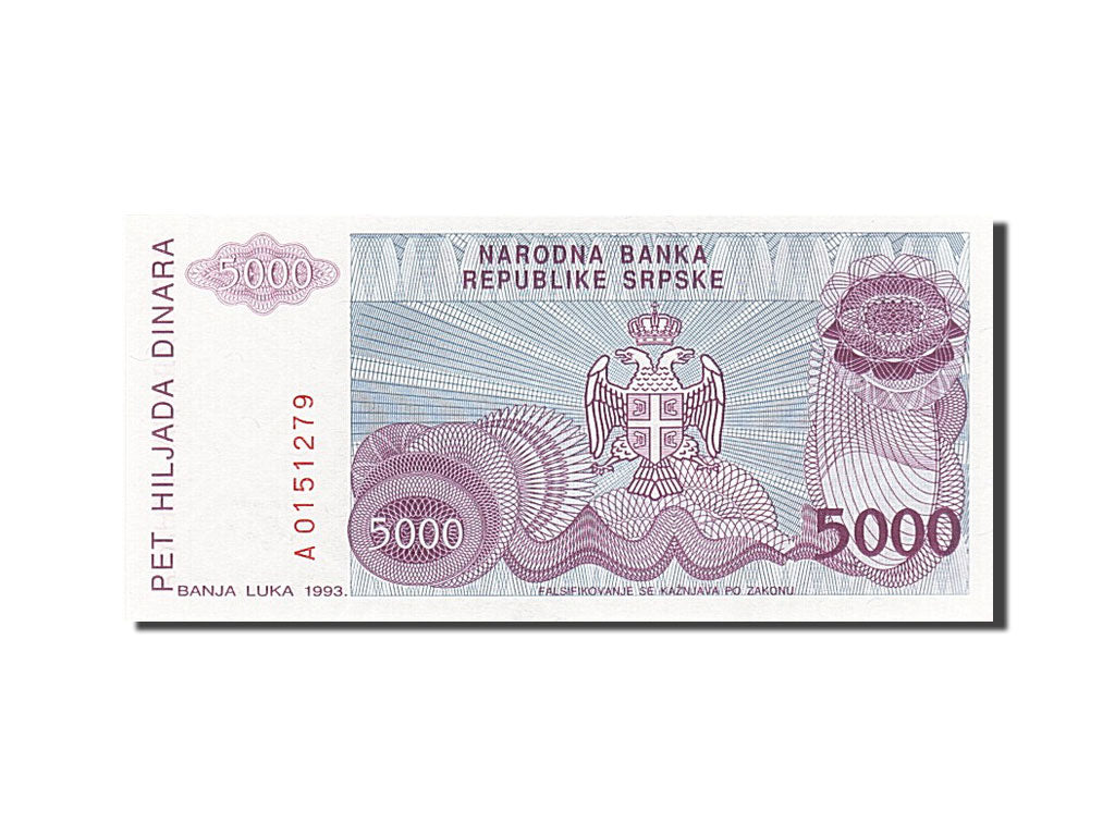 Banknote, Bosnia - Herzegovina, 5000 Dinara, 1993, 1993, KM:149a, UNC(65-70)