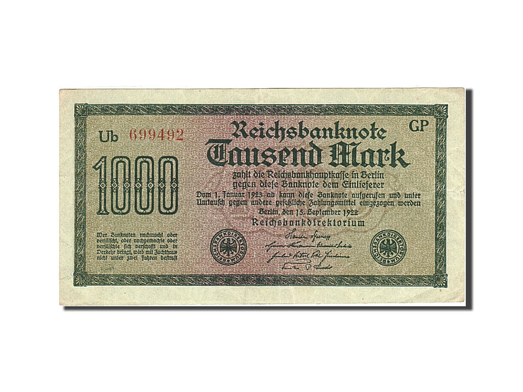Biljet, Duitsland, 1000 Mark, 1922, 1922-09-15, KM:76e, TTB