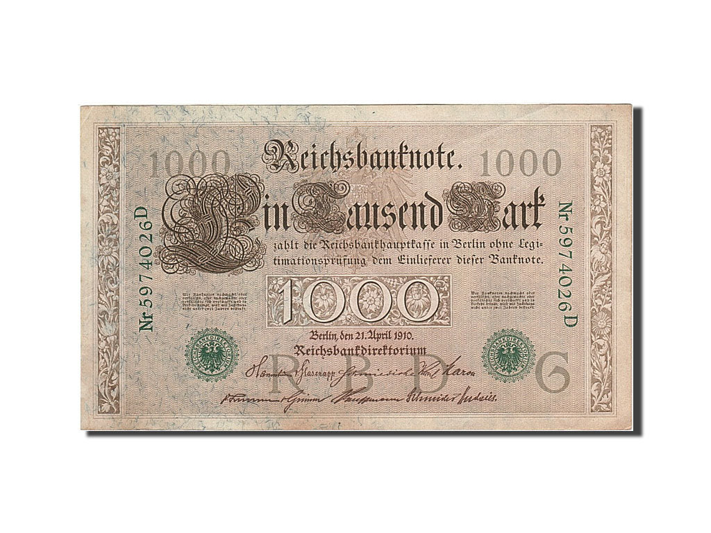 Billete, 1000 Mark, 1910, Alemania, KM:45b, 1910-04-21, EBC+