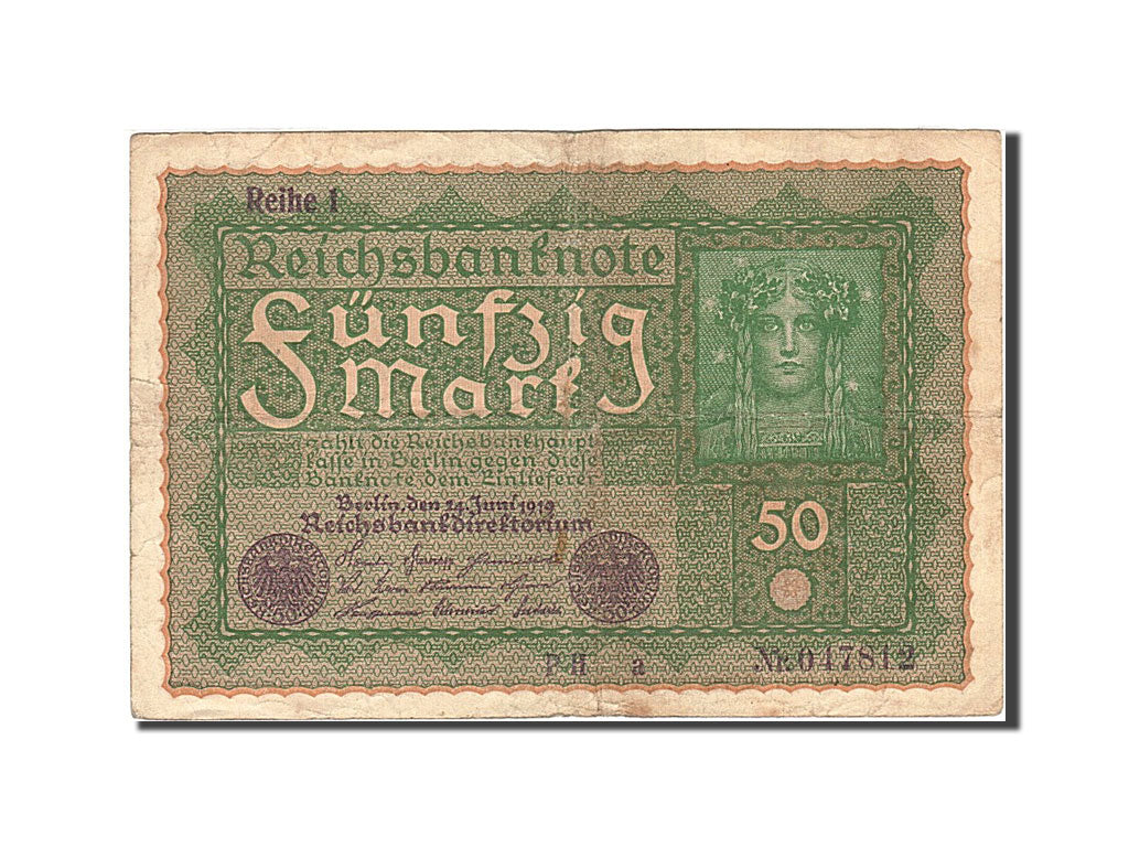 Geldschein, Deutschland, 50 Mark, 1915-1919, 1919-06-24, KM:66, S