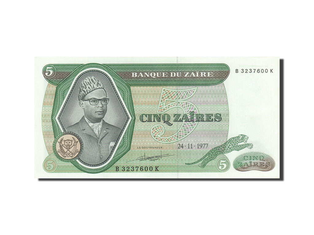Banknot, Zaire, 5 Zaïres, 1971-1980, 1977-11-24, KM:21b, UNC(60-62)