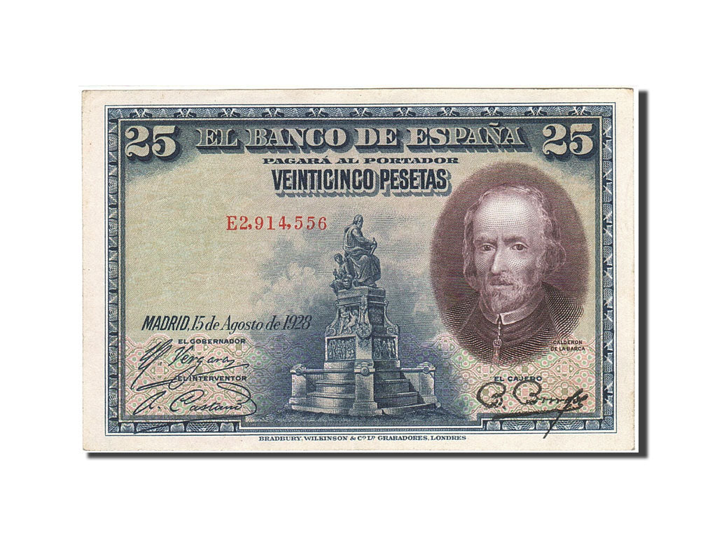 Biljet, Spanje, 25 Pesetas, 1928, 1928-08-15, KM:74b, TTB+