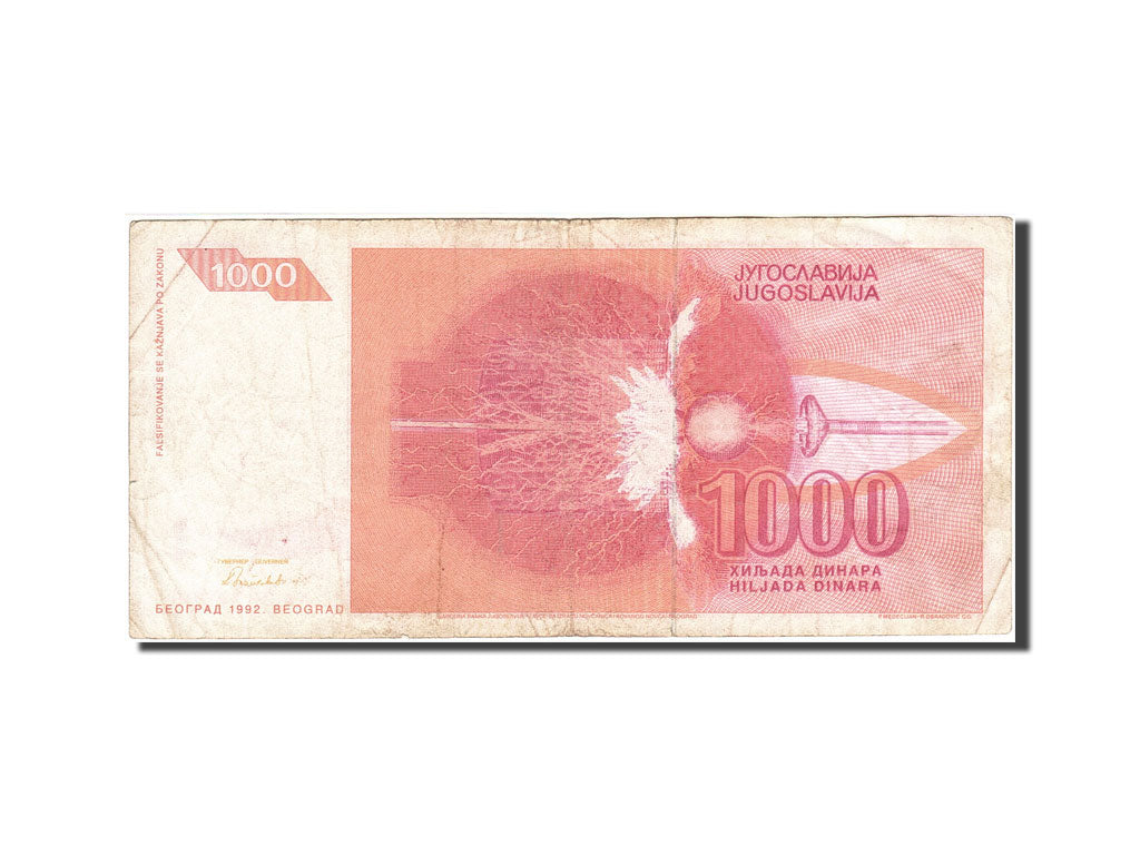 Banconote, Iugoslavia, 1000 Dinara, 1992, KM:114, 1992, MB+