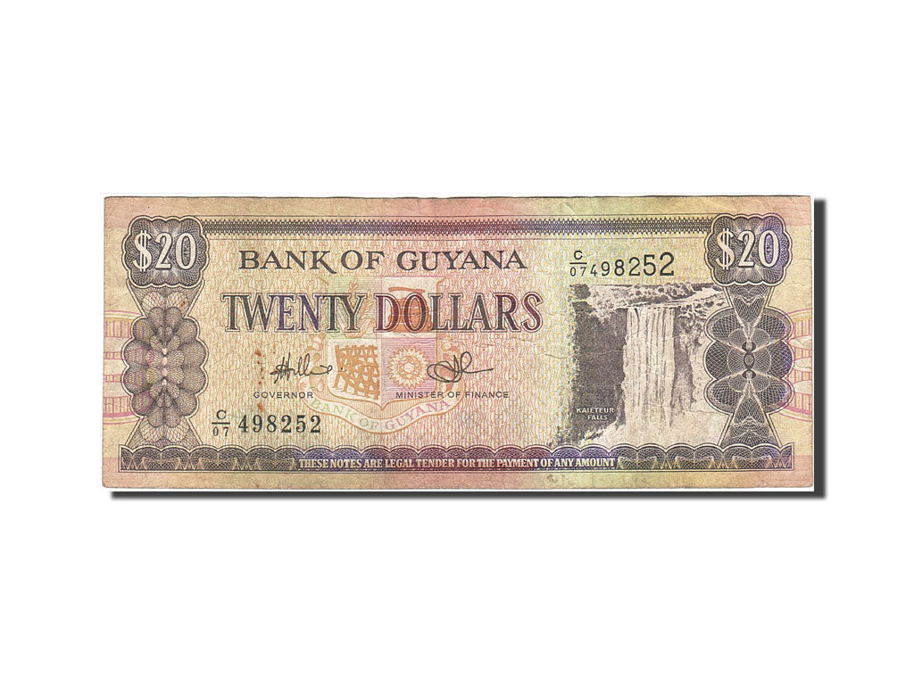 Biljet, Guyana, 20 Dollars, 1989-1992, Undated (1989), KM:27, TB+