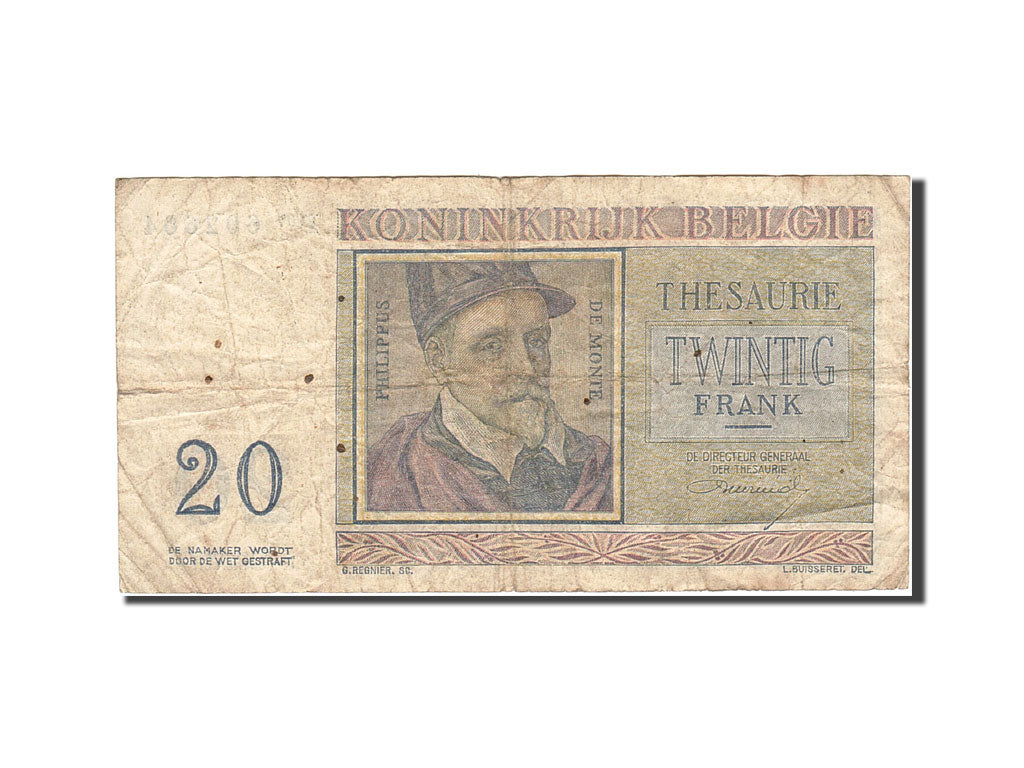 Banknote, Belgium, 20 Francs, 1948-1950, 1956-04-03, KM:132b, VF(20-25)