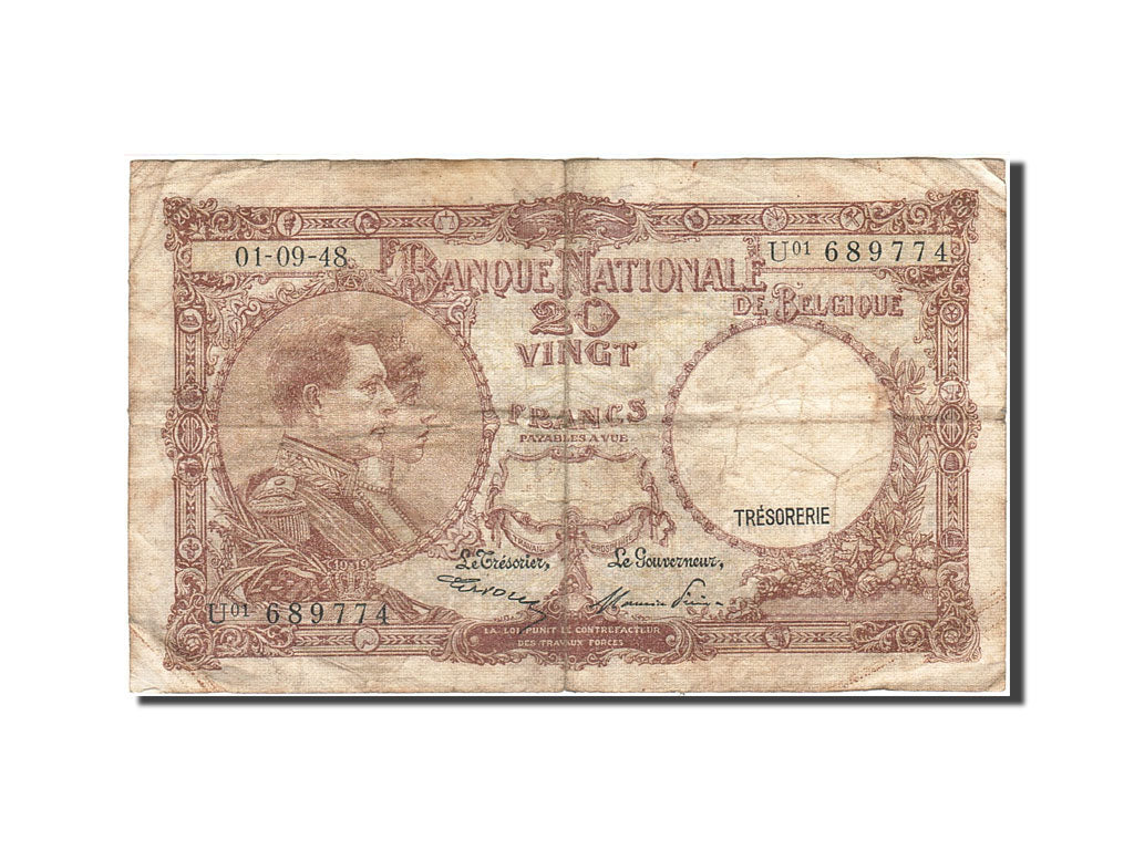 Banknote, Belgium, 20 Francs, 1948, 1948-09-01, KM:116, VF(20-25)