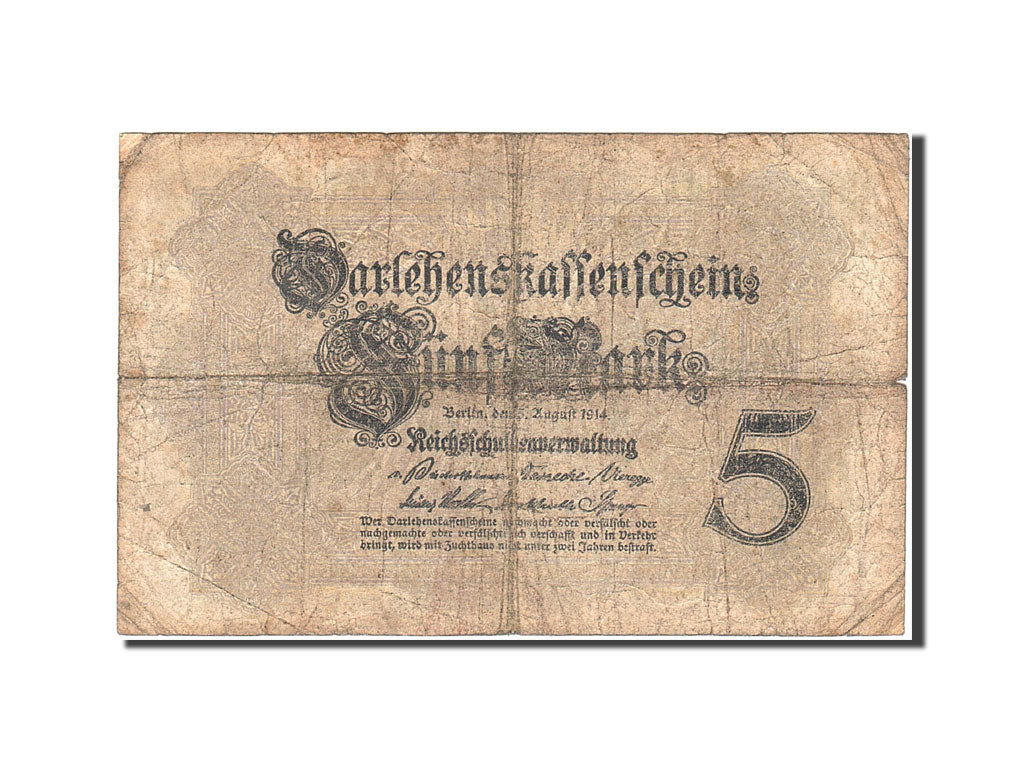 Geldschein, Deutschland, 5 Mark, 1914, 1914-08-05, KM:47b, SGE